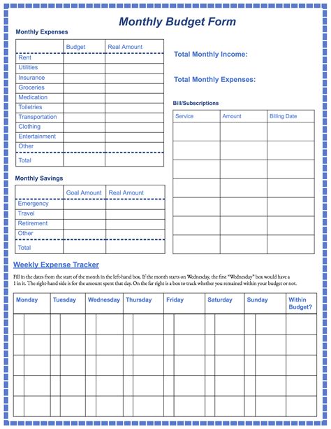 Monthly Budget Template Printable Free Printable Templates