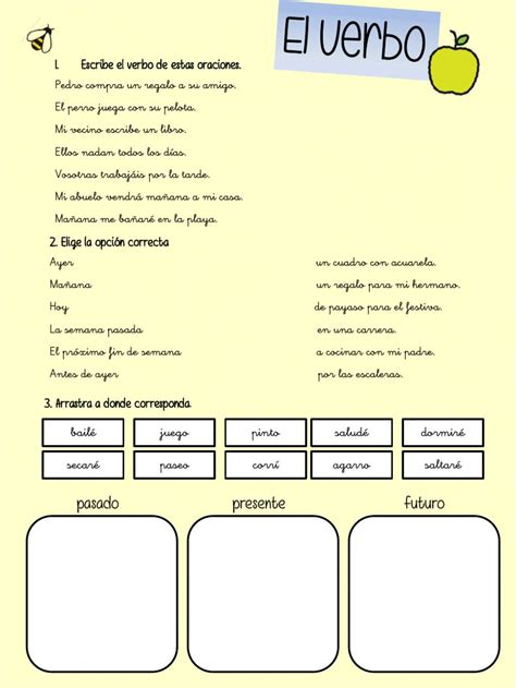 Ficha online de El verbo para º Puedes hacer los ejercicios online o descargar la ficha como