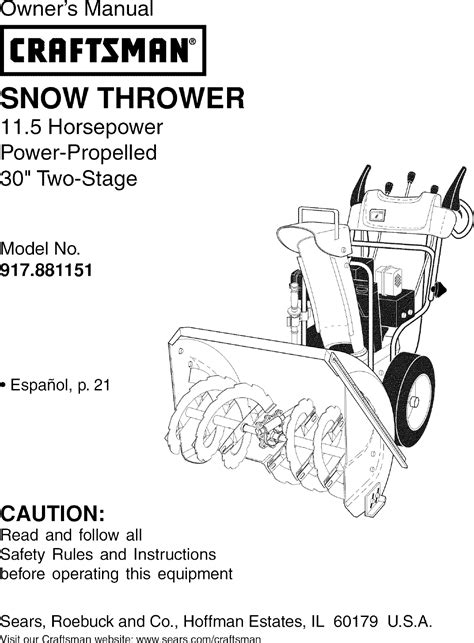 Craftsman 917881151 User Manual Snow Thrower Manuals And Guides L0606568