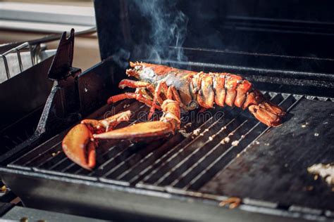 Lobster Grilled Barbecued Seafood In Bbq Flames Stock Image Image Of