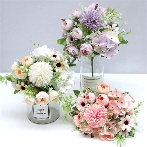 1pcs mixed flower beautiful peony artificial flower hydrangea silk fake bouquet for home wedding