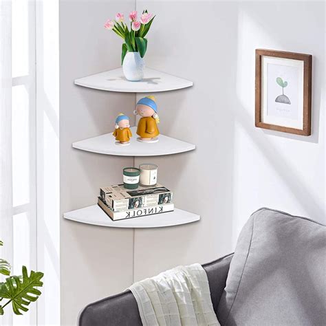 Floating Corner Shelves Set Of 3 Wall Mounted Storage Shelf With White