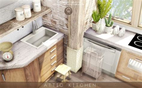 In this article i'll be showcasing some of the most creative and original custom content kitchen sets created for the sims 4 in the last couple of all of these sets have been tested but we do not guarantee that everything will run smooth with this cc on your end. Attic Kitchen for The Sims 4 | The Sims 4 downloads, cc ...