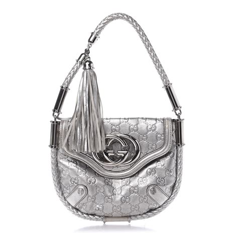 Gucci Guccissima Small Britt Tassel Shoulder Bag Silver 635779