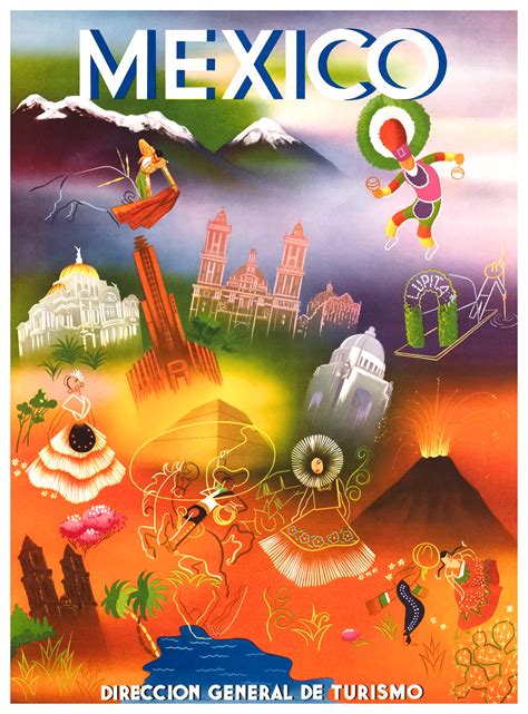 1950 Iconic Mexico Travel Poster By Retro Graphics Retro Travel