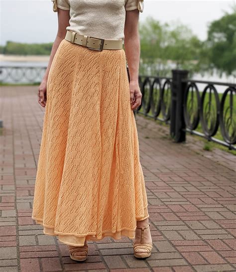 Orange Flowy Skirt Long Lace Skirt For Women Cotton Knit Skirt Etsy