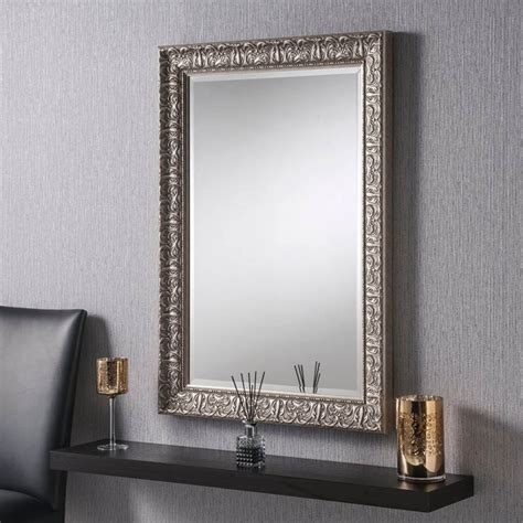 Ornate Silver Finished Rectangular Wall Mirror Homesdirect365