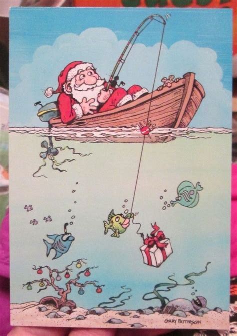 Vtg Hallmark Gary Patterson Christmas Greeting Card Santa Claus Fishing