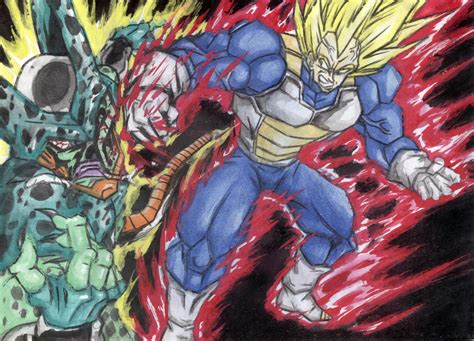 Super Vegeta Vs Imperfect Cell By Micoolgoinx On Deviantart