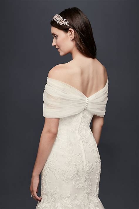 Pleated Tulle Off The Shoulder Wrap Davids Bridal Wrap Wedding