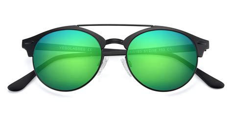 black grandpa retro vintage double bridge mirrored sunglasses with green sunwear lenses ssr183