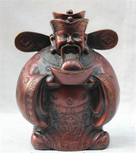 Asian Chinese Bronze Fengshui Folk Caishen Mammon Rich Wealth God