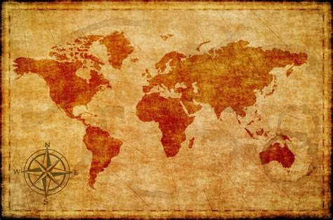 World Map Atlas Globe Earth Compass Art Print Photo Rustic Painting