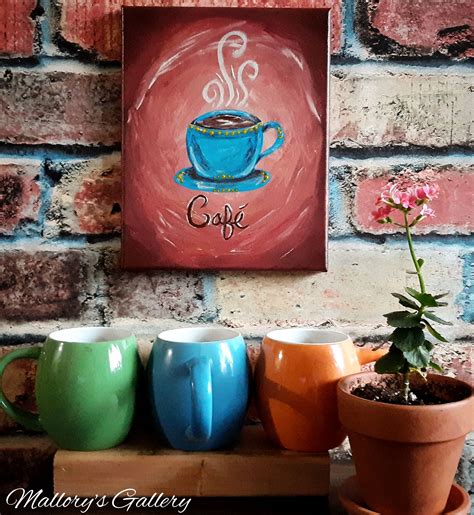 Coffee Painting On Canvas Cafe Painting Colorful Coffee Cups Cafe