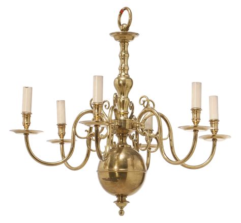 A Pair Of Dutch Style Brass Eight Light Chandeliers Circa 1920s