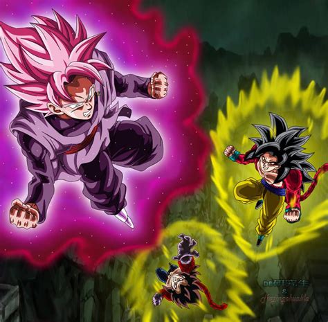Goku Black Ssj Rose Vs Goku Y Vegeta Ssj4 By Majingokuable Anime