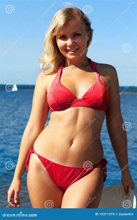 Blonde In Red Bikini Stock Photo Image Of Slavonic Smiling