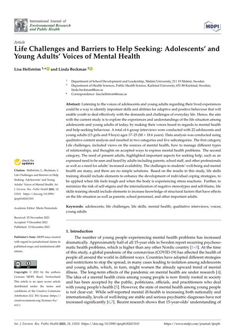 Pdf Life Challenges And Barriers To Help Seeking Adolescents And Young Adults Voices Of