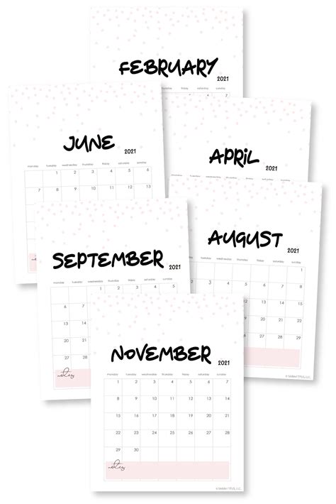 Cutest Printable Pink Star Calendar 2021 Sarah Titus