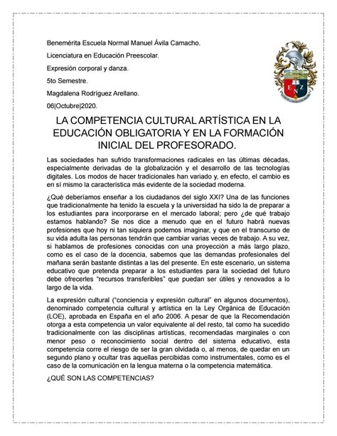 La Competencia Cultural ArtÍstica En La EducaciÓn By Benmac3 Issuu