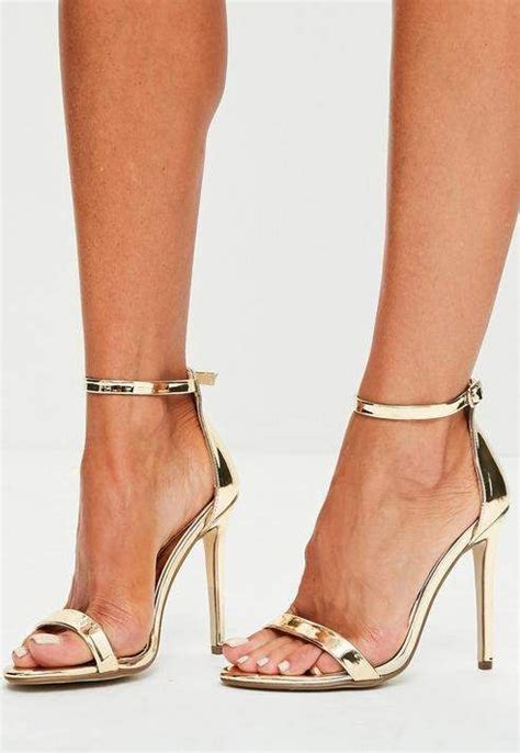 Missguided Gold Two Strap Barely There Heels Gold Strappy Heels