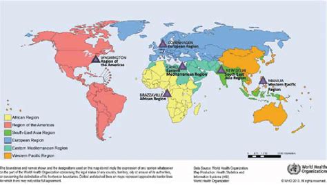 Global Map Showing The Six World Health Organization Regions And