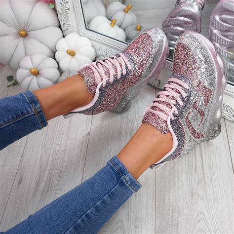 Womens Hidden Wedge Ladies Glitter Sparkle Trainers Sneakers Women Party Shoes Ebay
