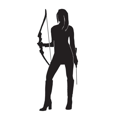 Beautiful Female Archer Warrior Vector Silhouette On White Background