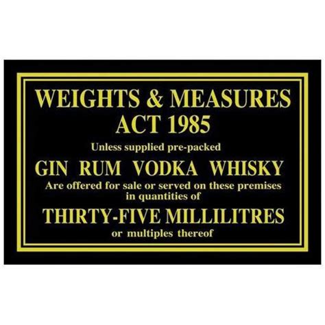 Weights And Measures Act 35ml Spirits Sign Avica Uk Ltd