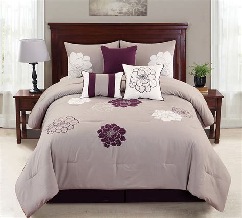 Empire Home Province 7 Piece Purple And Gray Oversized Embroidered