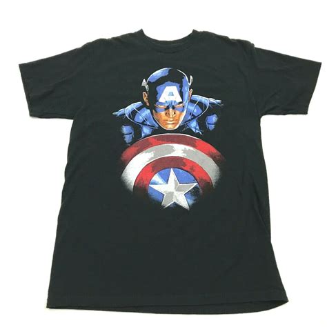 Marvel Captain America Mens Black Shirt Graphic Size M Medium Adult Shortsleeve T Shirts