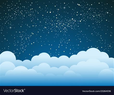 Starry Sky With Blue Clouds Shining Stars Sky Vector Image