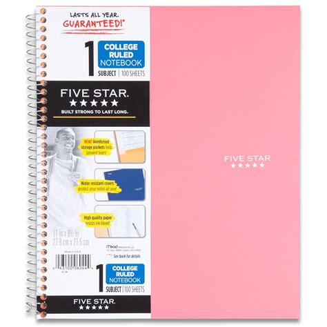 Five Star Spiral Notebook 1 Subject 100 College Ruled