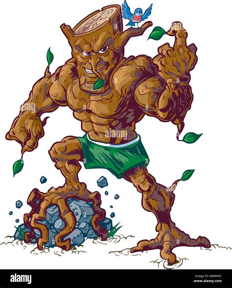 Vector Cartoon Clip Art Illustration Of A Tough Mean Tree Man Mascot