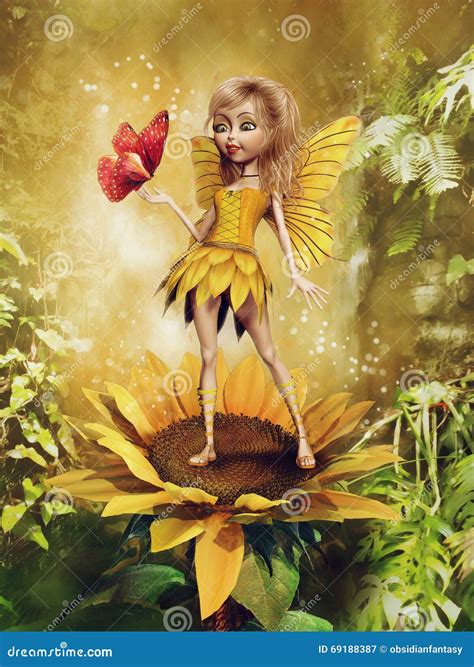 Fairy Girl On A Sunflower Stock Illustration Illustration Of Fairytale
