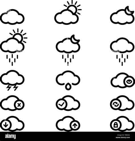 Set Of Cloud Vector Line Art Icon Cloud Sign Set Vector Black Stock
