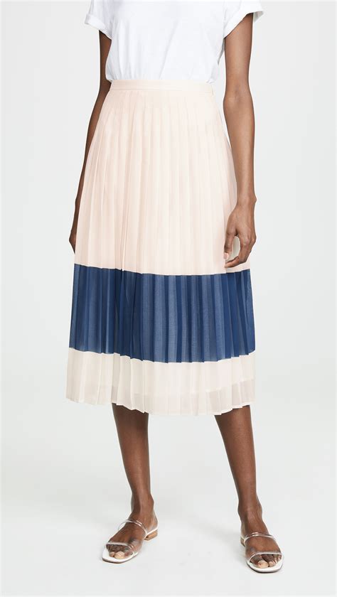 Navy Stripe Pleated Midi Skirt
