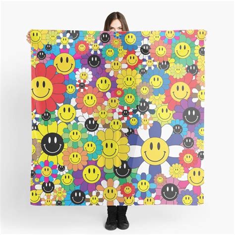 Smiley Flowers Scarf By Vonkhalifa15 Smiley Art Prints Flowers