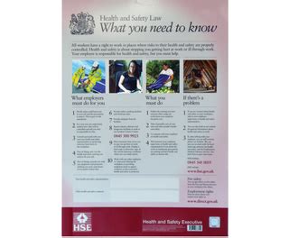 There are various versions of the poster, so that you can select the most appropriate for your business, depending on the hse webpage where you can download the posters in various sizes / formats; Health & Safety Law Poster 420mm x 297mm in First Aid ...