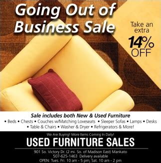 Going Out of Business Sale, Used Furniture Sales, Mankato, MN