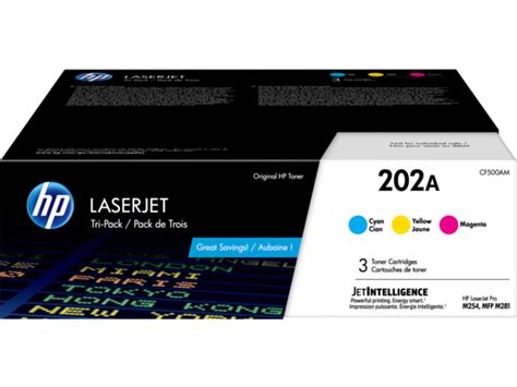 Replace the toner cartridge when the toner is low and print quality becomes unacceptable. HP 202A 3-pack Cyan/Magenta/Yellow Original LaserJet Toner ...