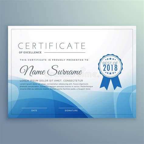 Modern Certificate Template Design With Blue And White Colo Stock