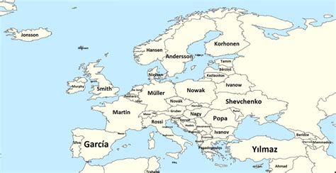 Most Common Surname In Europe By Country Excerpt Of A Global Map Made