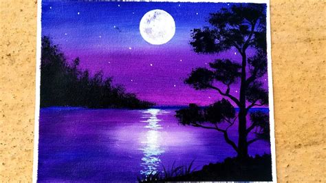For Beginners Acrylic Painting Full Moon Paintingeasy Moonlight