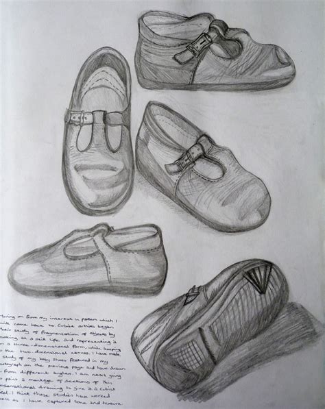 Observational Drawing Of Baby Shoe From Different Angles
