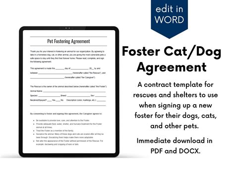 Pet Fostering Contracttemplate For Shelters And Rescues Etsy Australia