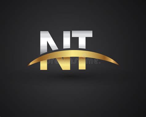 Nt Initial Logo Company Name Colored Gold And Silver Swoosh Design