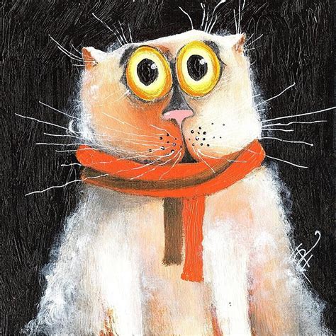 Funny Cat Painting By Irina Rumyantseva