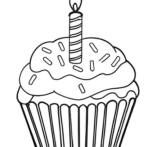 Happy Birthday Cupcake Coloring Page · Creative Fabrica
