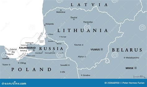 Lithuania And Russian Exclave Kaliningrad Oblast Gray Political Map
